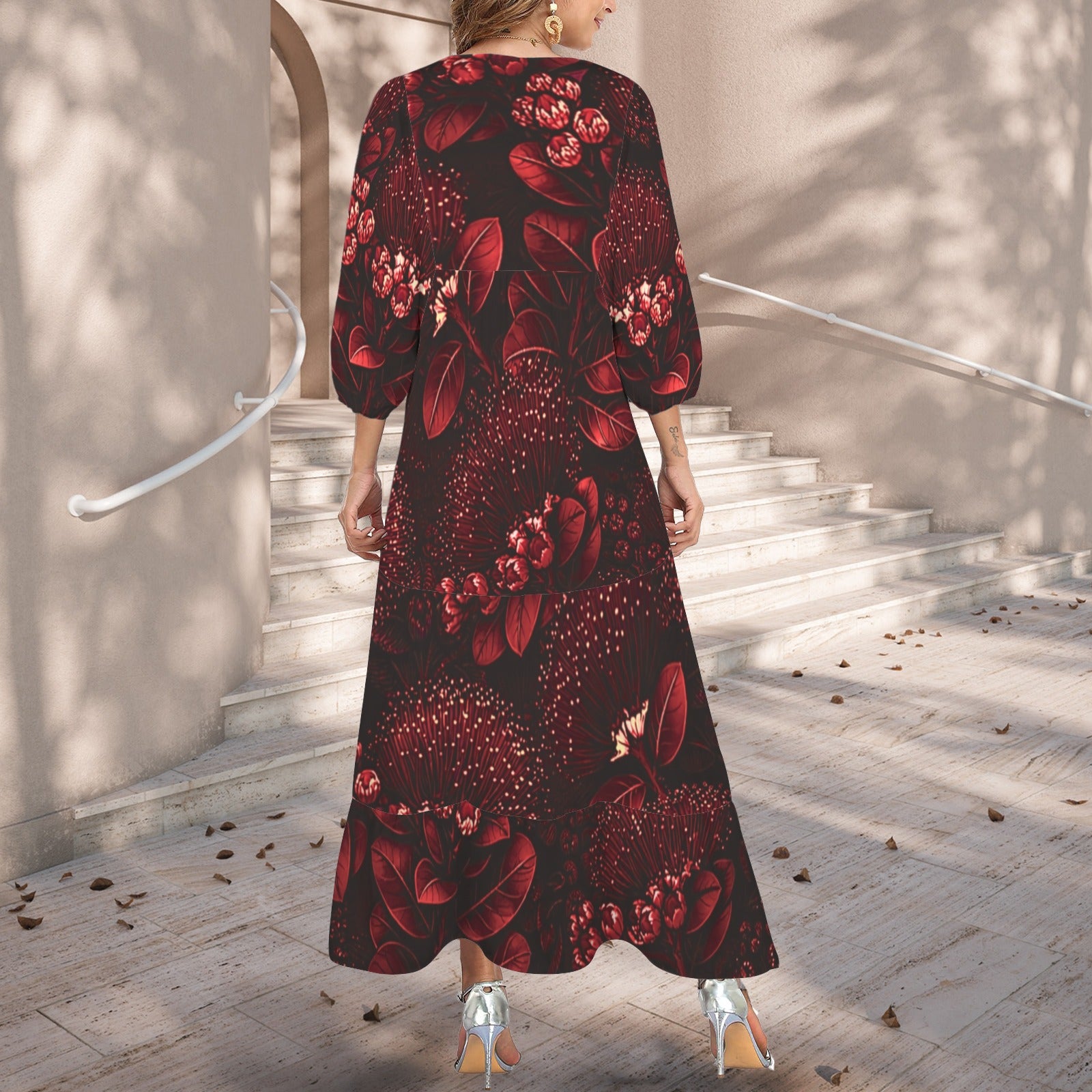 Pauahi Mu'u mu'u maxi dress - 'ōhiʻa lehua in red