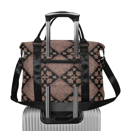 Ulu Quilt Duffle Bag with Trolley Sleeve - The Huaka'i Weekender Duffle (Mocha and black)