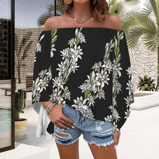 Tuberose Off Shoulder Trumpet Sleeve Blouse