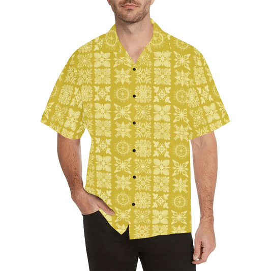 Hawaiian Kapa Kuiki Quilt - Menʻs Aloha Shirt, Yellow