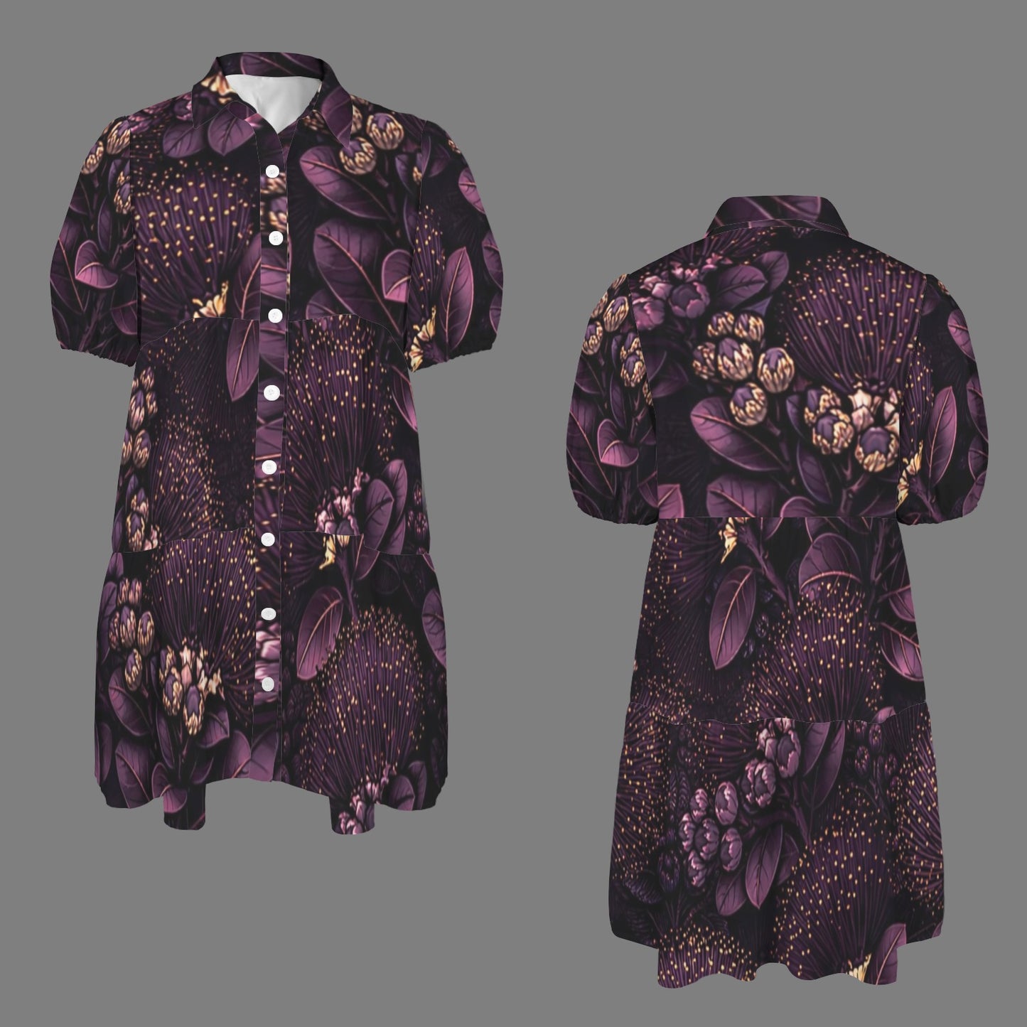 Puʻuwai Button down Puff sleeve baby doll dress in ohia  - purple