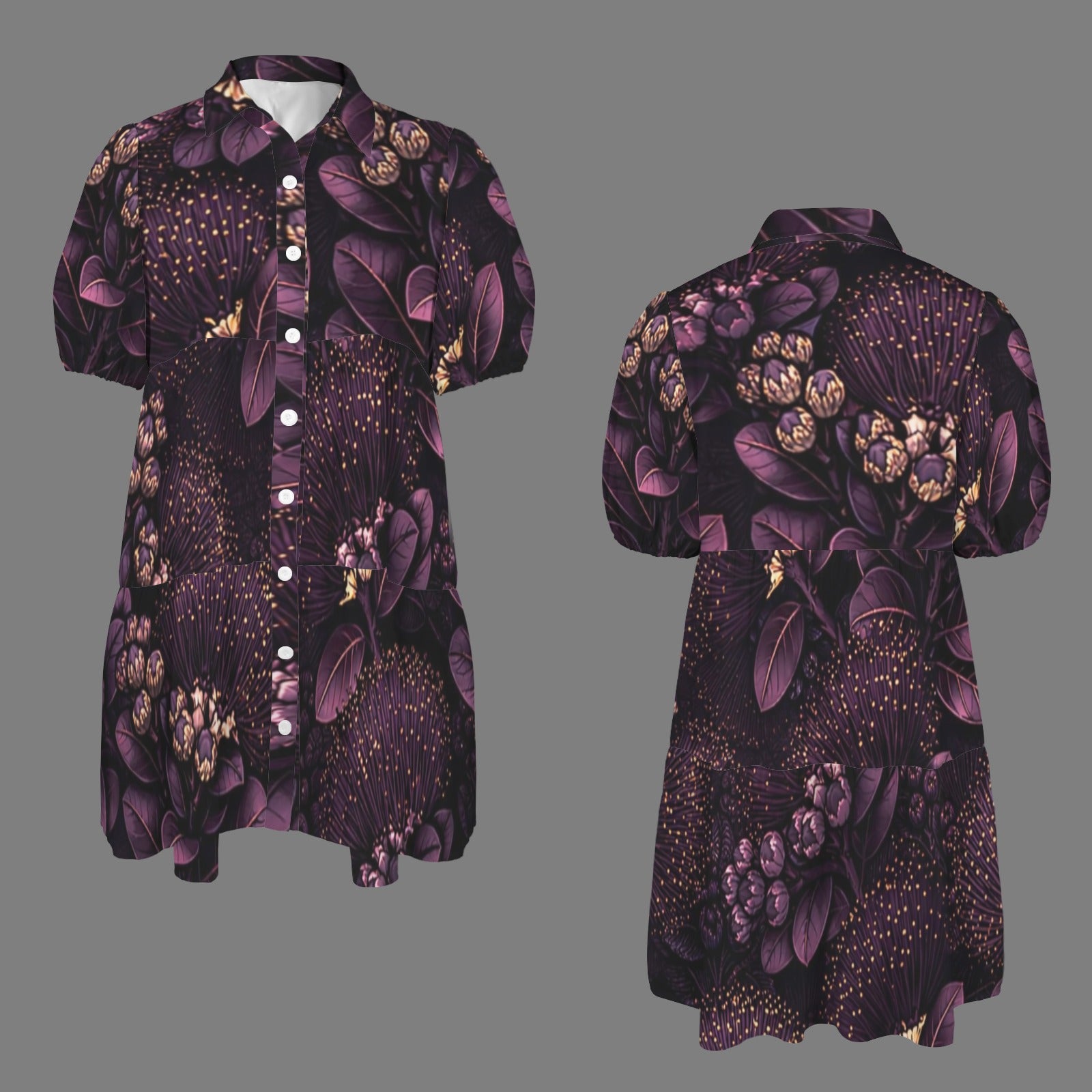 Puʻuwai Button down Puff sleeve baby doll dress in ohia  - purple