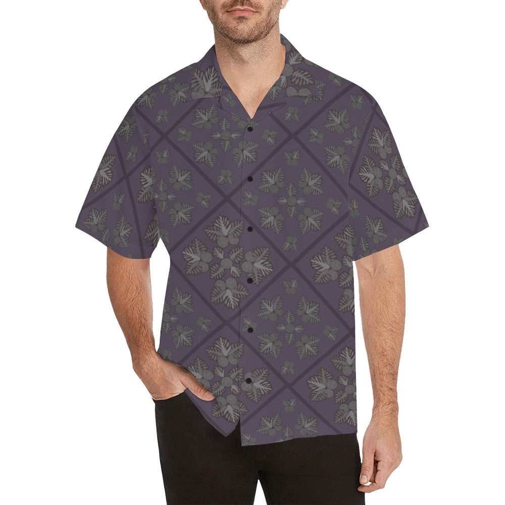 Ulu Quilt Design - Menʻs Aloha Shirt Queenʻs Purple & Gray Hawaiian Shirt