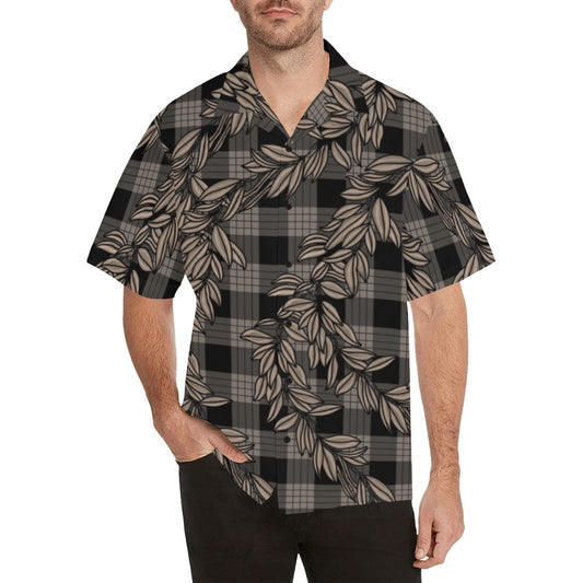 Maile and Palaka Hawaiian Print Men's Aloha Shirt - Brown and Black
