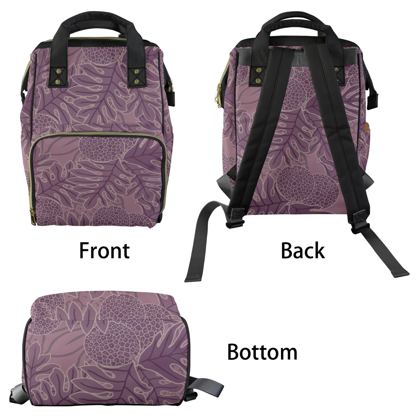 Ulu Breadfruit Hawaiian Print Multi-Function Backpack - Purple