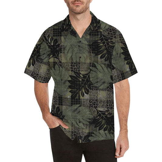 Palaka and Ulu Print - Men's Aloha Shirt - Black and Green