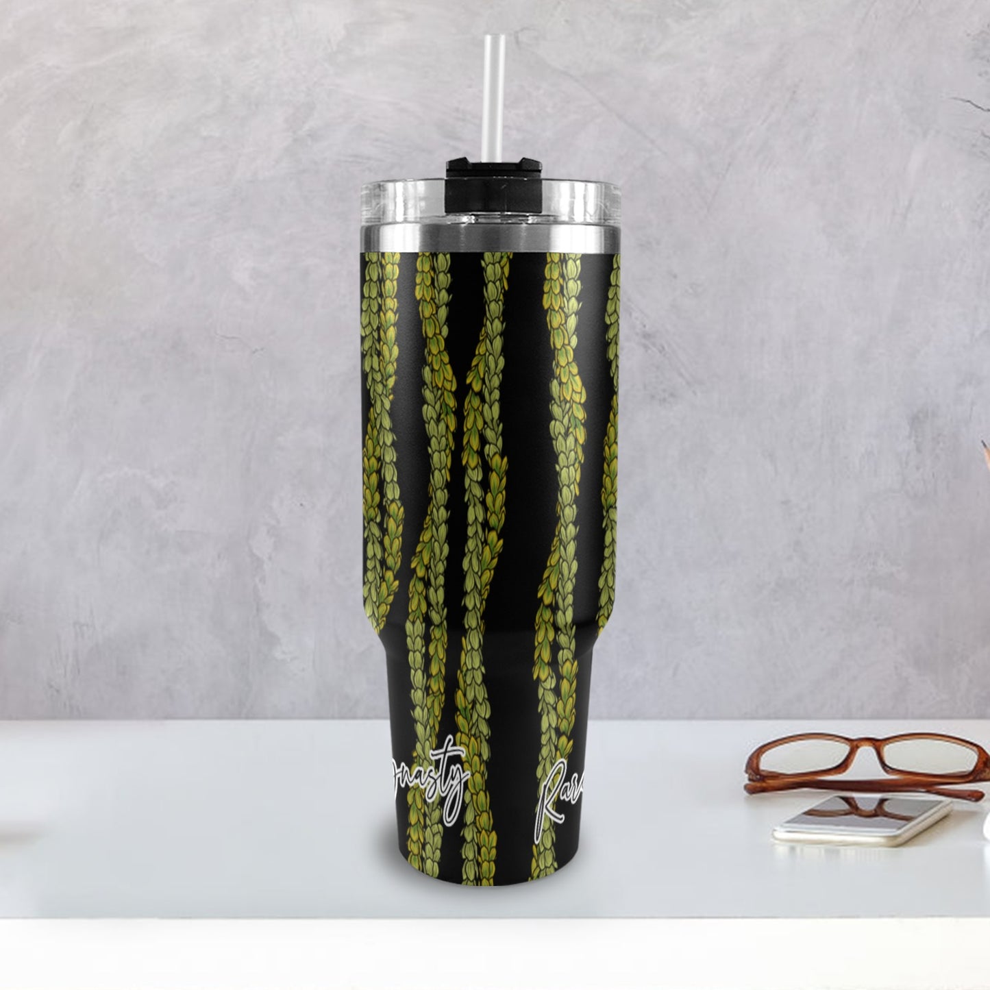 Pakalana Lei 40oz Tumbler - Black Handle (twisted lei)