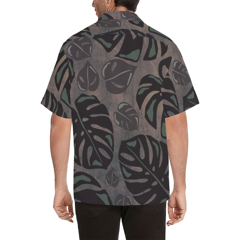 Monstera Hawaiian Print Menʻs Aloha Shirt, Hawaiian Shirt - Taupe