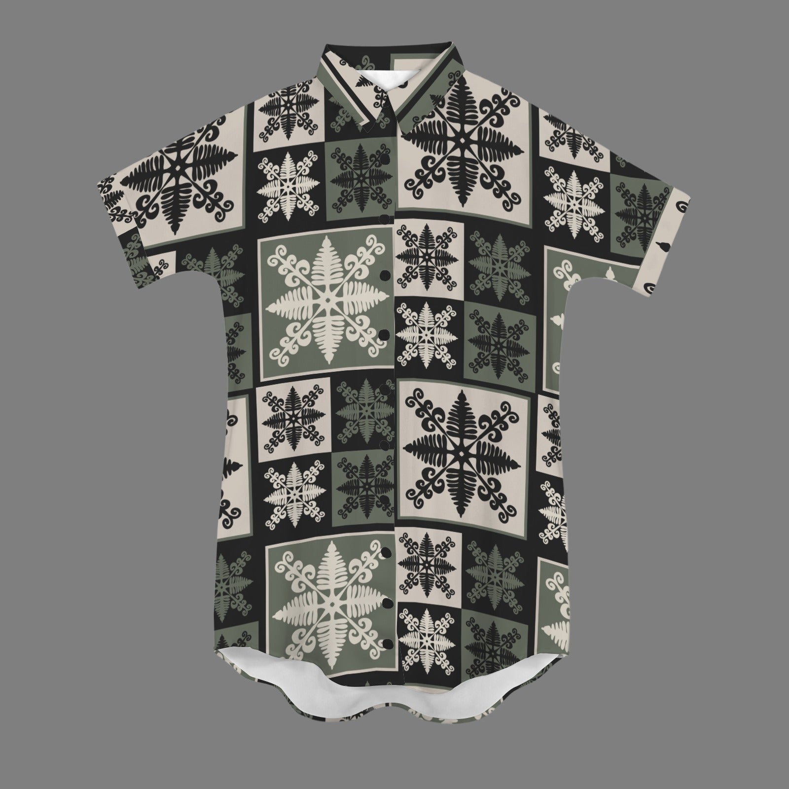 Nani 2.0 Hawaiian Fern Kapa Kuiki Block Print Dress - Green