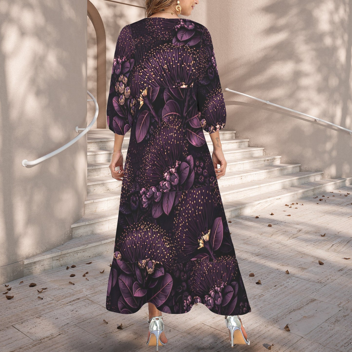 Pauahi Mu'u mu'u maxi dress - 'ōhiʻa lehua in purple