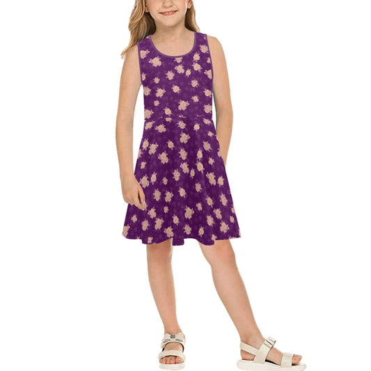 Gardenia Kiele Hawaiian Print Girl's Sleeveless Dress - Purple
