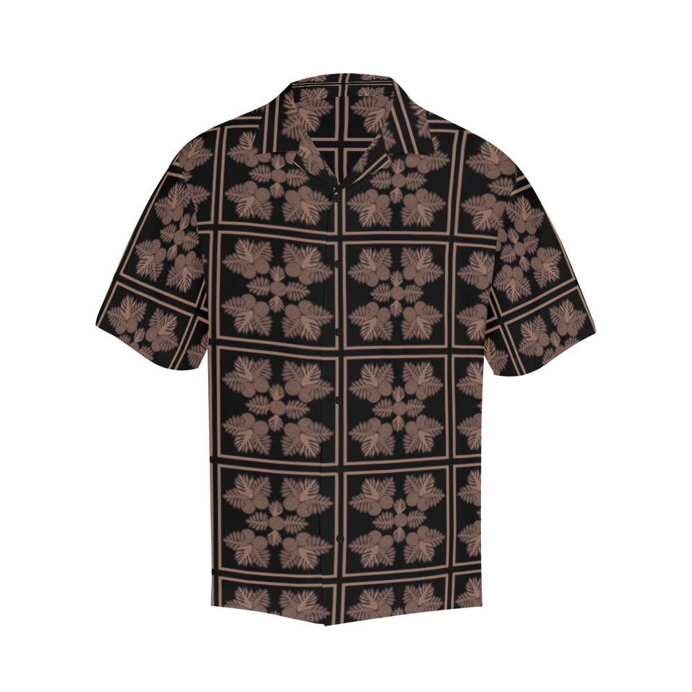 Ulu Quilt Design - Menʻs Aloha Shirt Black and Mocha Hawaiian Shirt