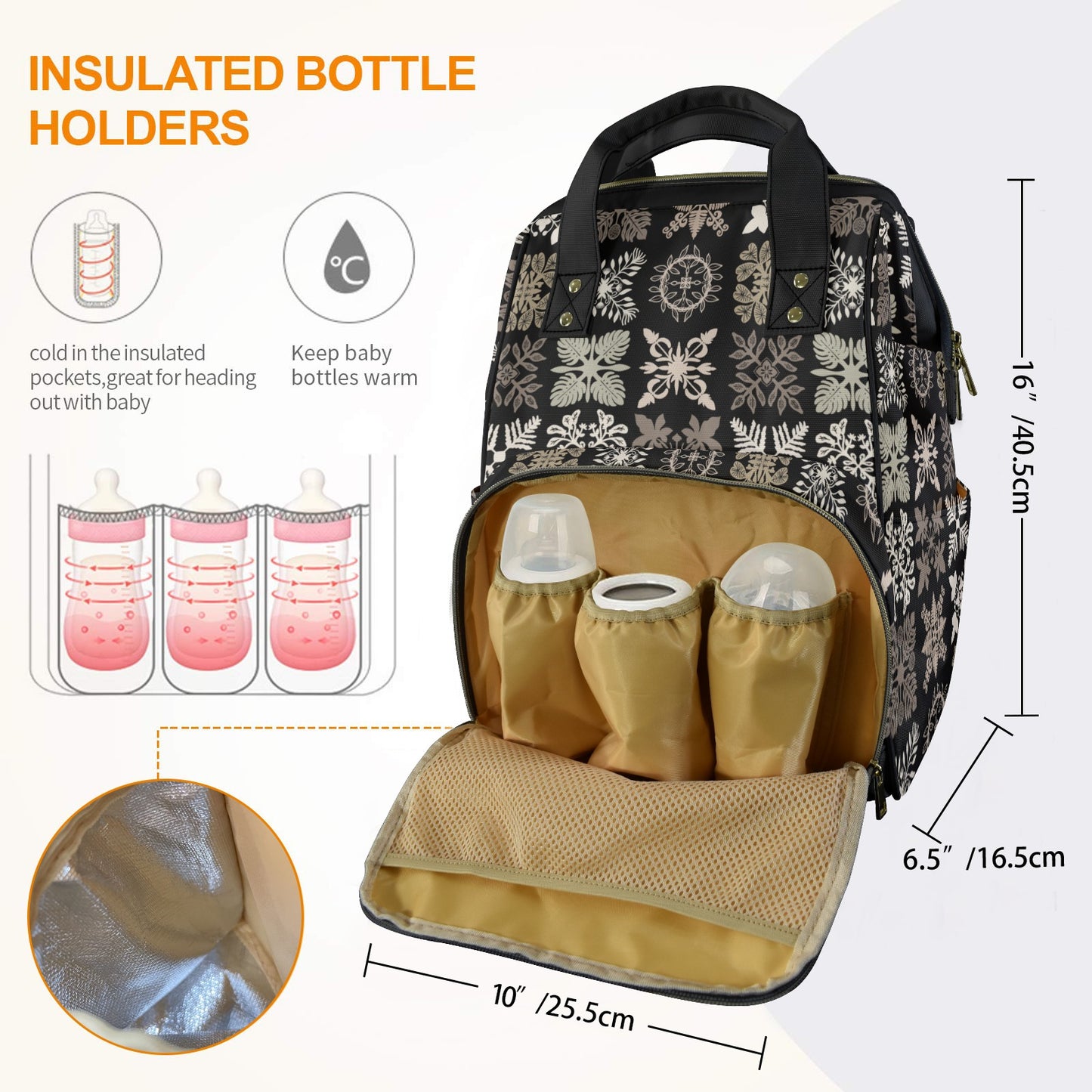 Kapa Kuiki Hawaiian Print Quilt Design Mult-Function Backpack - Black and Khaki