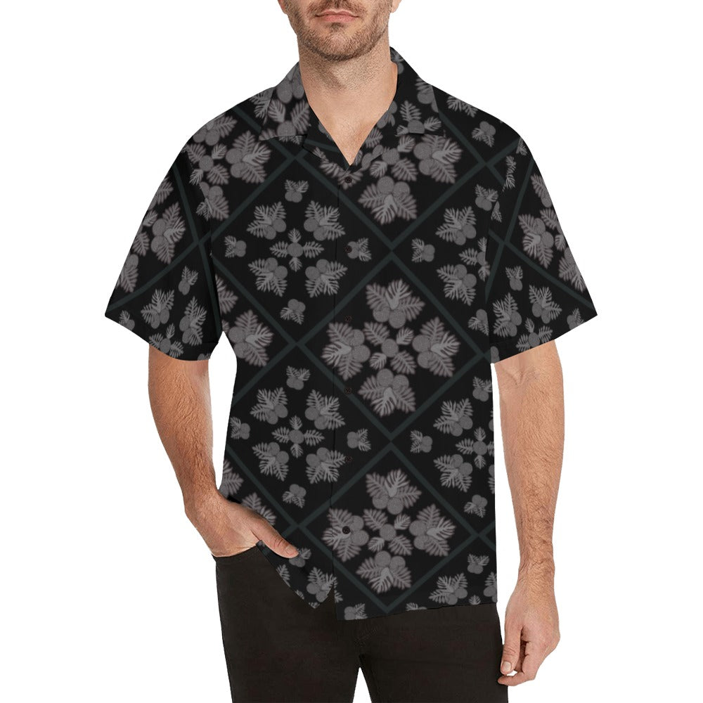 Ulu Quilt - Menʻs Aloha Shirt, Black and Gray Hawaiian Shirt