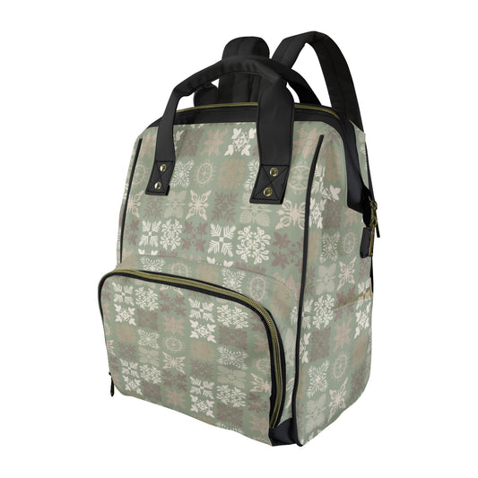 Kapa Kuiki Hawaiian Print Quilt Design Mult-Function Backpack - Sage and Gray