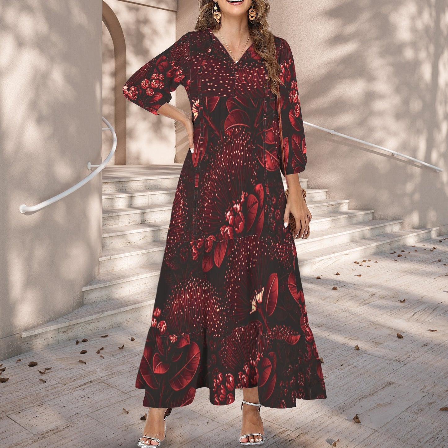 Pauahi Mu'u mu'u maxi dress - 'ōhiʻa lehua in red