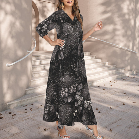 Pauahi Mu'u mu'u maxi dress - 'ōhiʻa lehua in Black and Gray