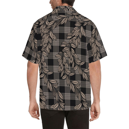 Maile and Palaka Hawaiian Print Men's Aloha Shirt - Brown and Black
