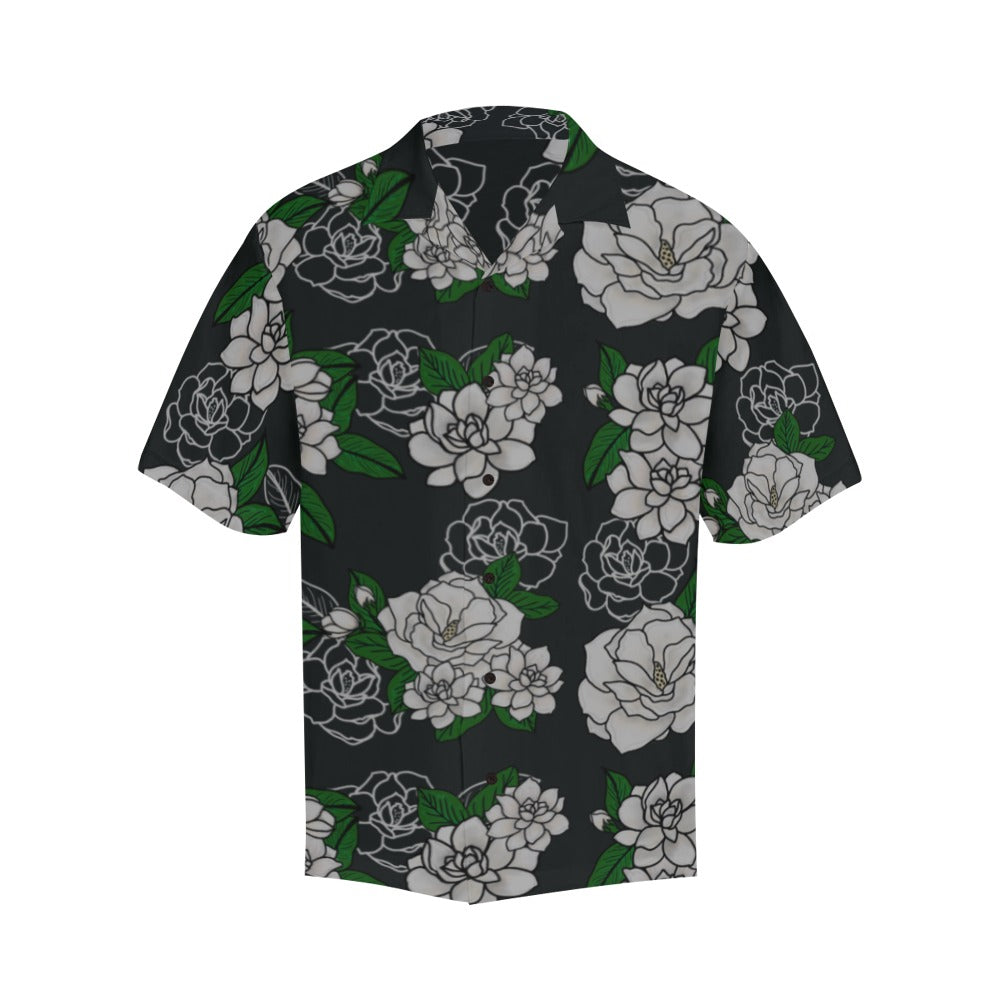 Kiele Gardenia Hawaiian Print - Menʻs Aloha Shirt - Forest Green