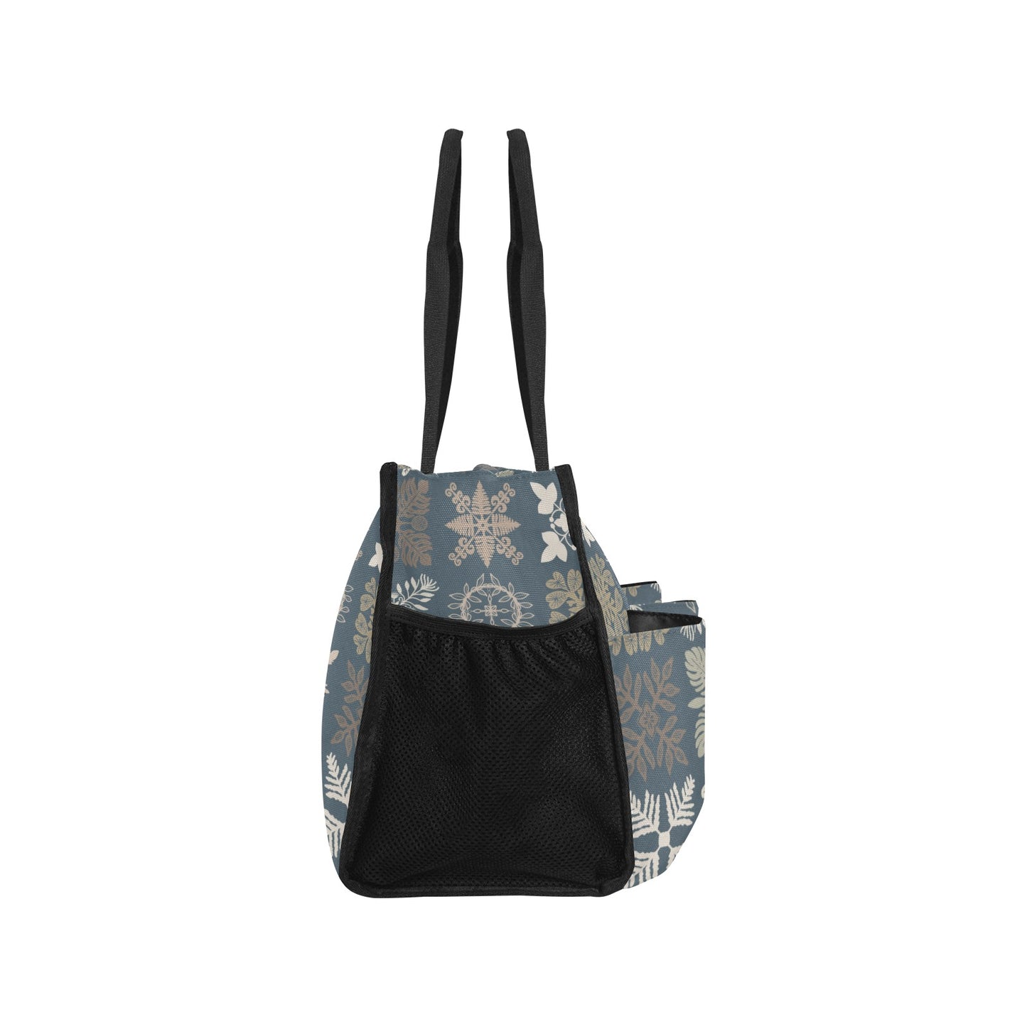 Kapa Kuiki Hawaiian Quilt Design Print Blue and Khaki - Nurse/Teacher/Mommy Tote Bag
