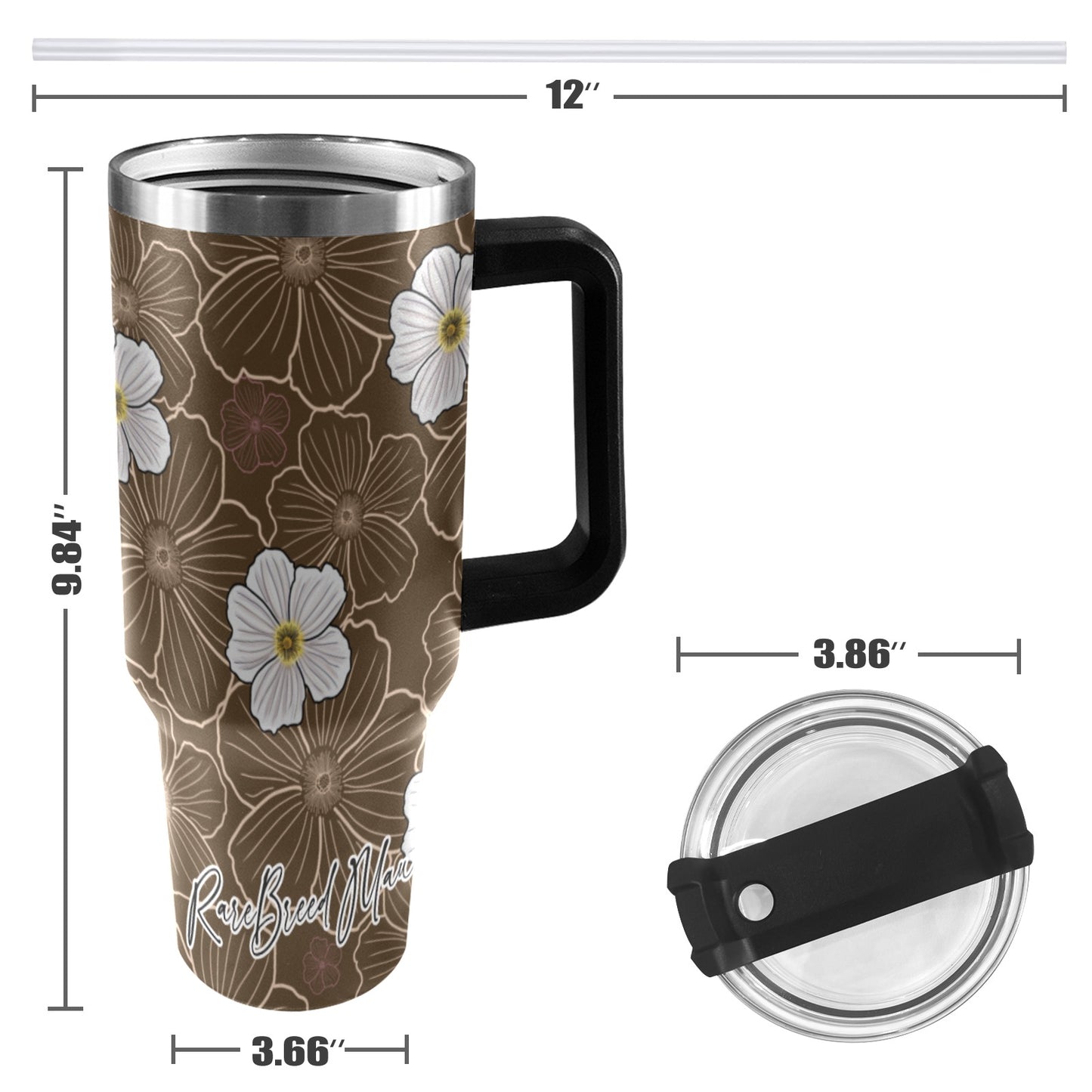 Pua Kala Hawaiian Poppy 40oz Tumbler - Black Handle, Brown