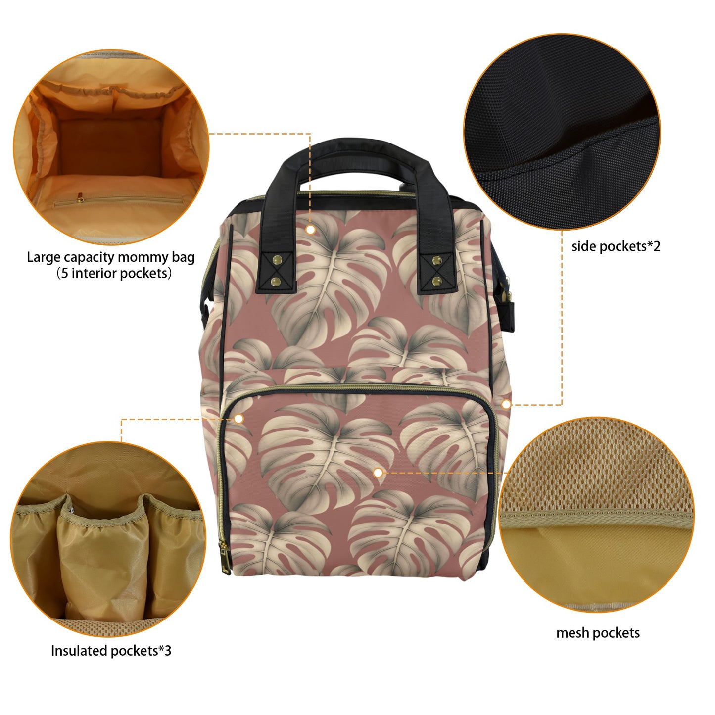 Monstera Mauve Hawaiian Print Multi-Function Backpack