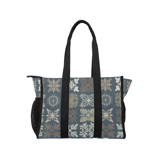 Kapa Kuiki Hawaiian Quilt Design Print Blue and Khaki - Nurse/Teacher/Mommy Tote Bag