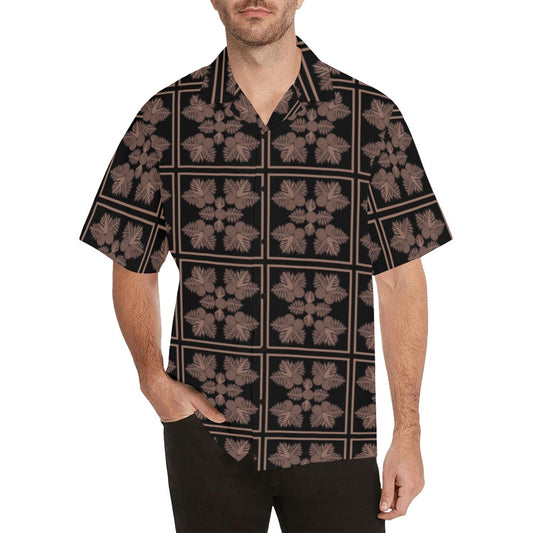 Ulu Quilt Design - Menʻs Aloha Shirt Black and Mocha Hawaiian Shirt