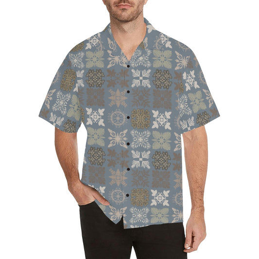 Hawaiian Kapa Kuiki - Menʻs Aloha Shirt, Blue and Gray