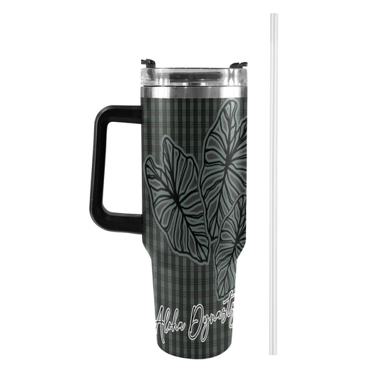 Kalo and Palaka Teal 40oz Tumbler Black Handles