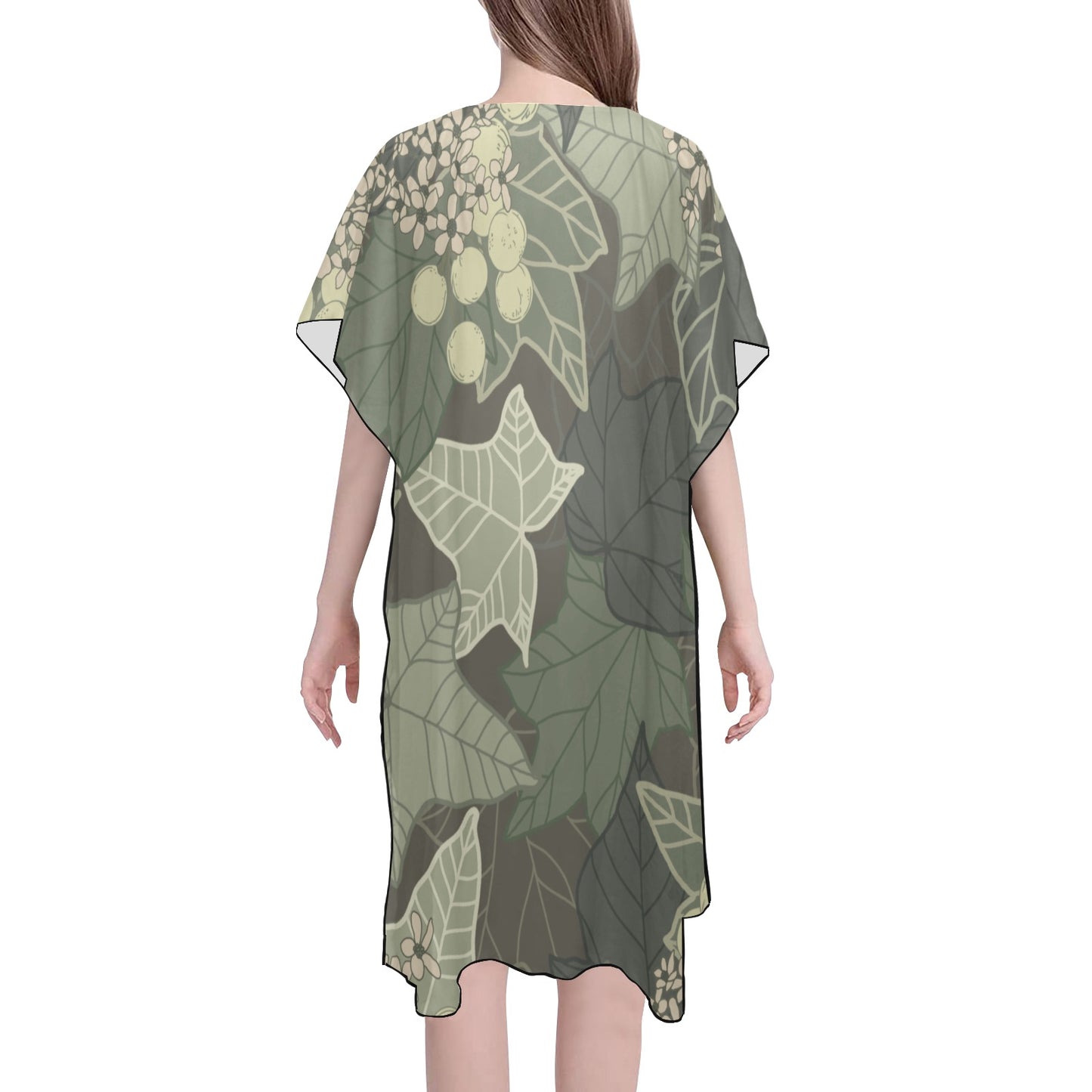 Kukui Nut Candle Nut Hawaiian Print Mid Length Kimono Chiffon Cover Up