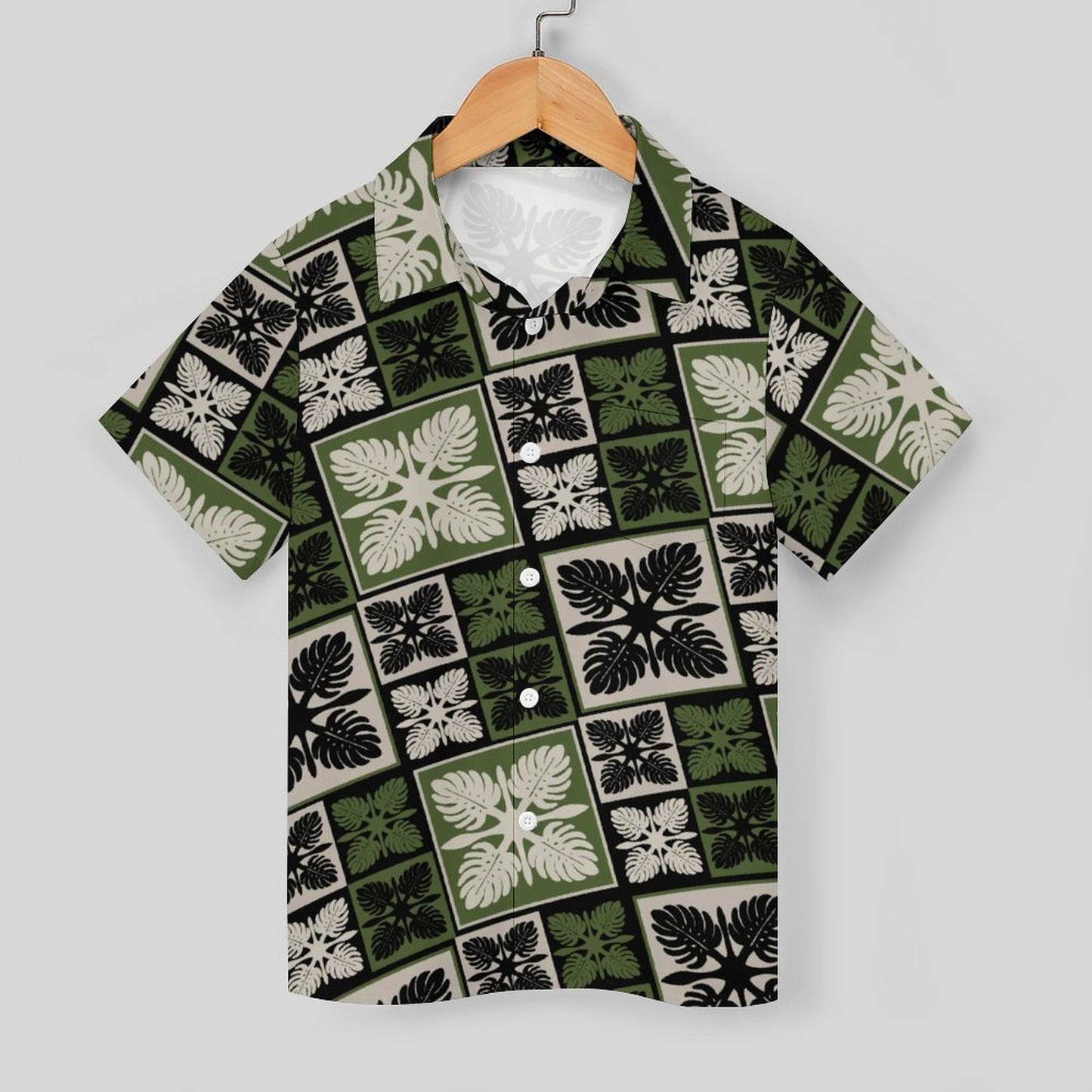 Kapa Kuiki Hawaiian Print - Monstera, Keiki Aloha Shirt - Green
