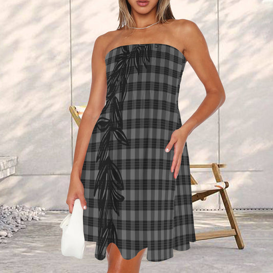 Hauʻoli Strapless Tube Dress - Maile lei and palaka - black and gray