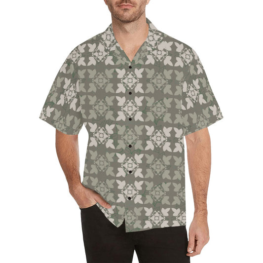 Kukui Kapa Kuiki Hawaiian Quilt - Menʻs Aloha Shirt, Sage and Gray