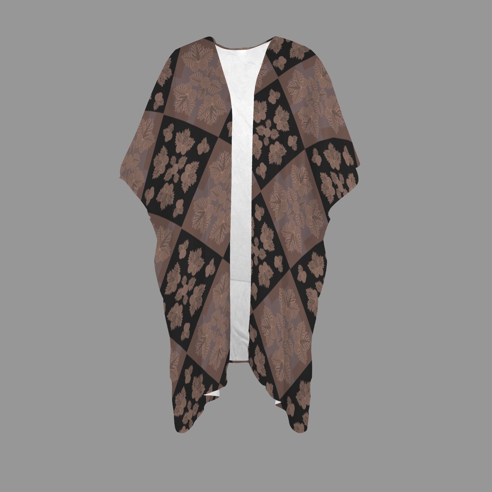 Ulu Quilt in Mocha and Black Long Kimono Chiffon Cover Up