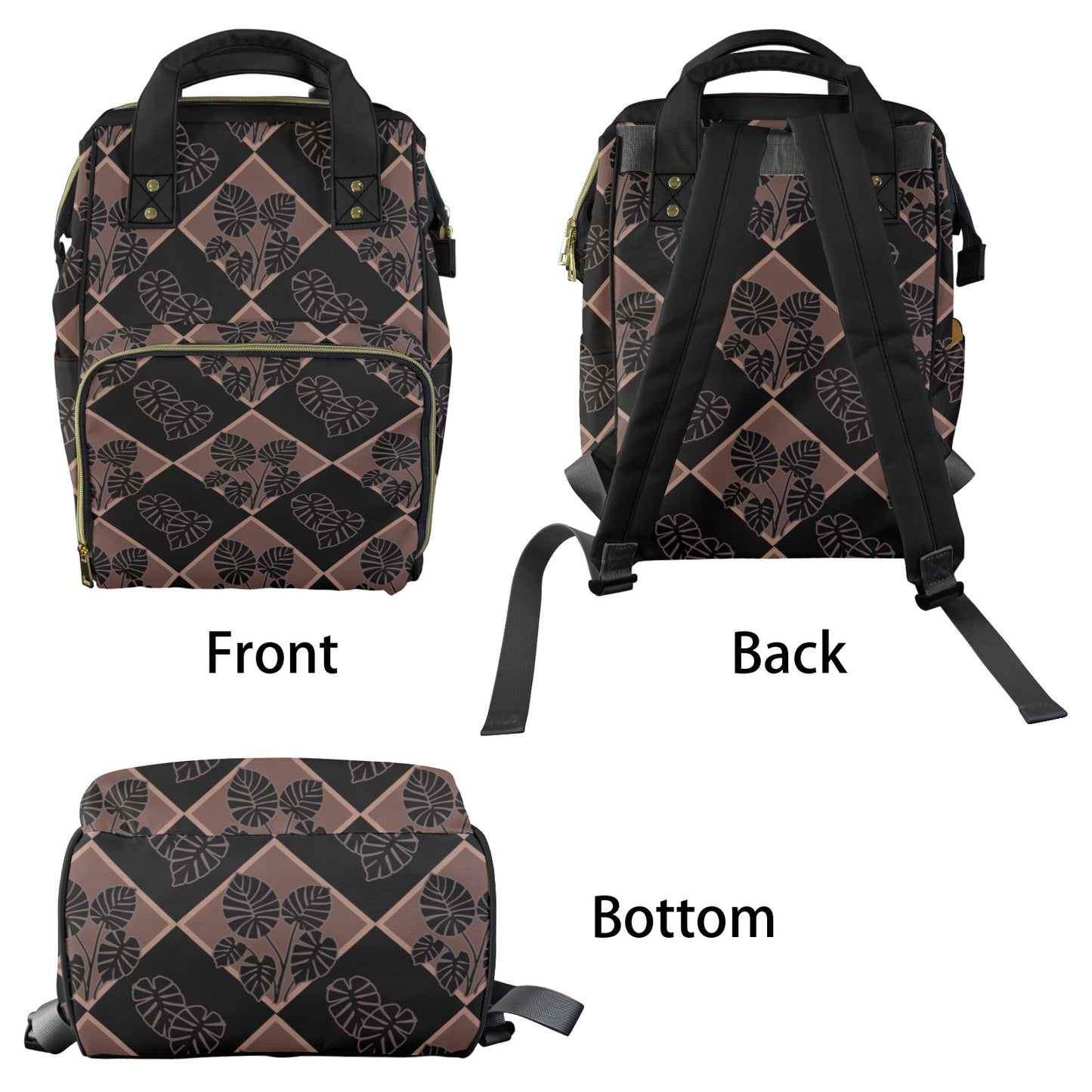 Kalo Quilt Hawaiian Print Multi-Function Backpack 2.0 - Mocha and Black