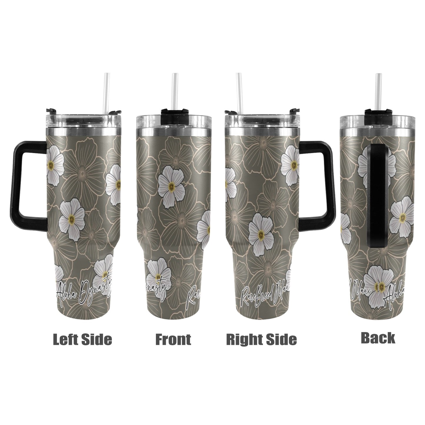 Pua Kala Hawaiian Poppy 40oz Tumbler - Black Handle, Gray