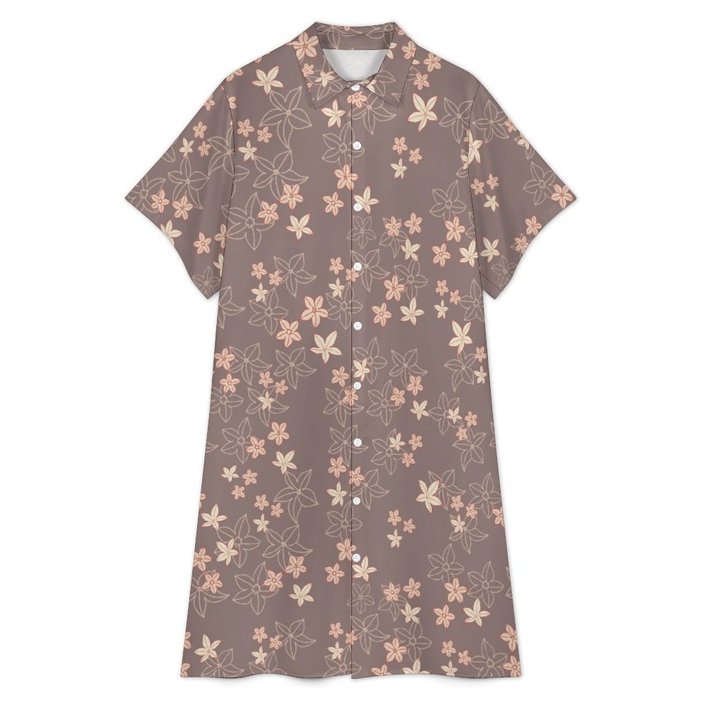 Pua 'Ala Keao Shirt Dress - Mocha and Pink