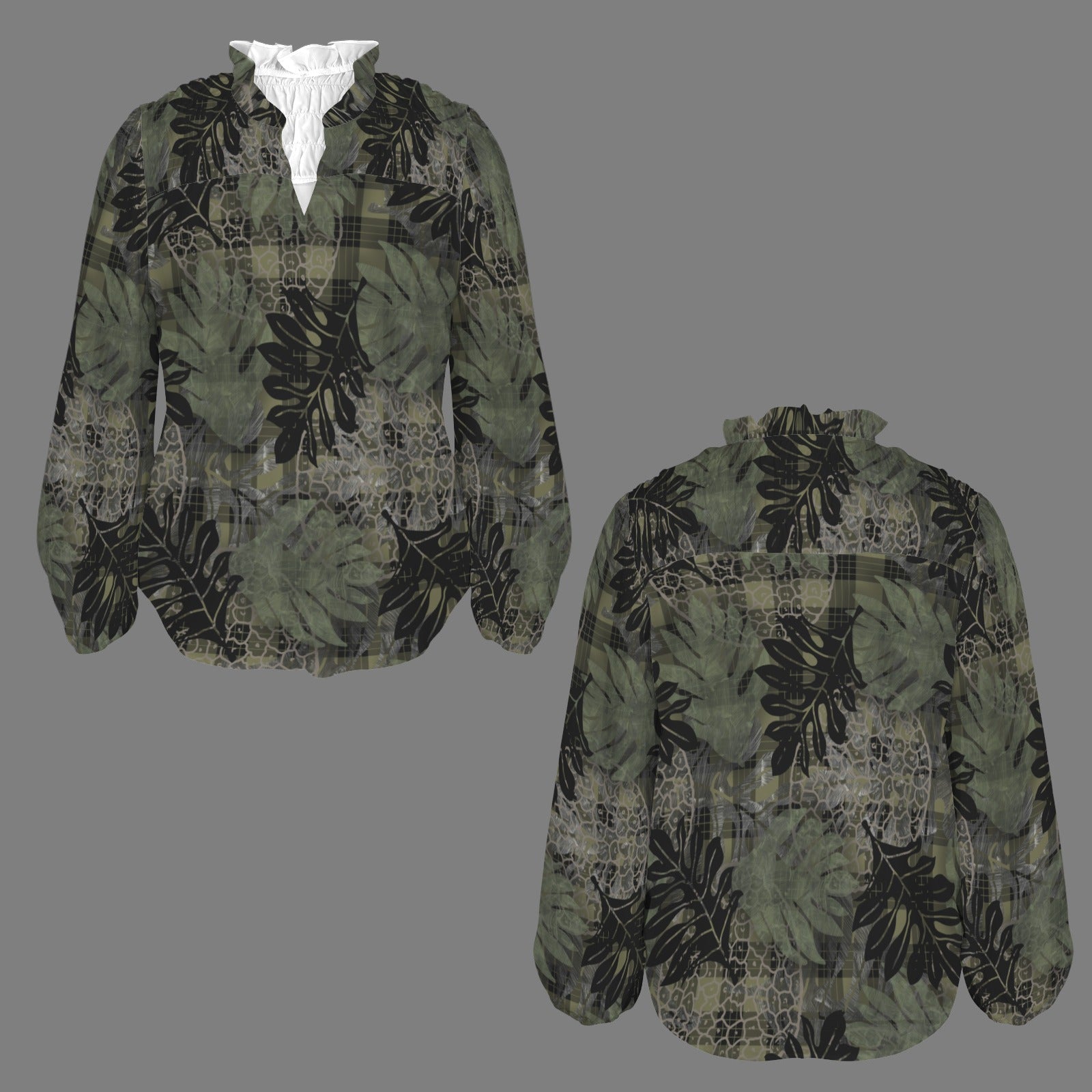 Mālie Blouse in Ulu and Palaka - Green and Black