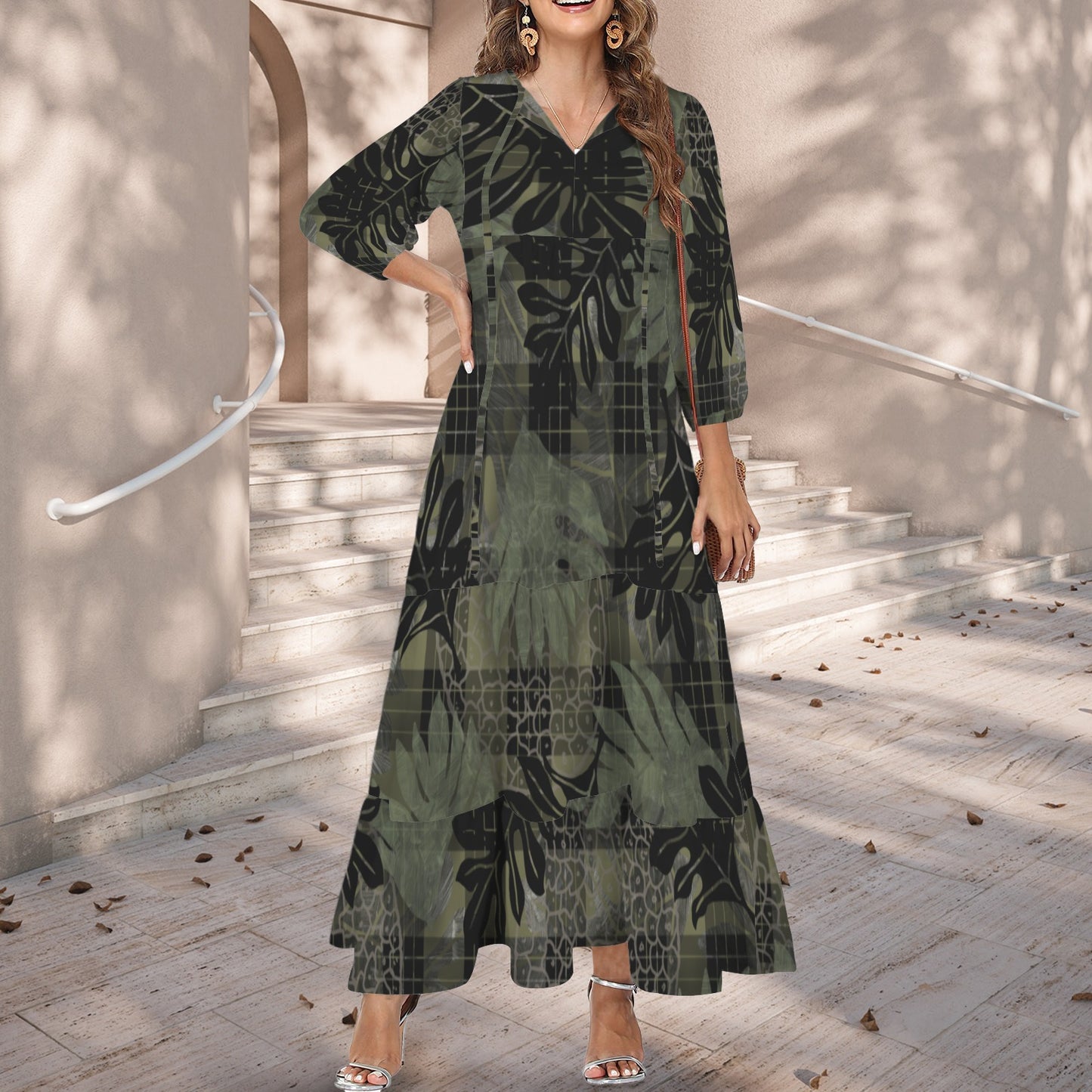 Pauahi Mu'umu'u Maxi Dress - Ulu and Palaka in Green and Black