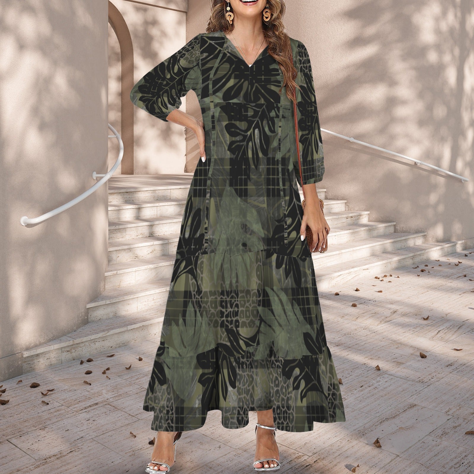 Pauahi Mu'umu'u Maxi Dress - Ulu and Palaka in Green and Black