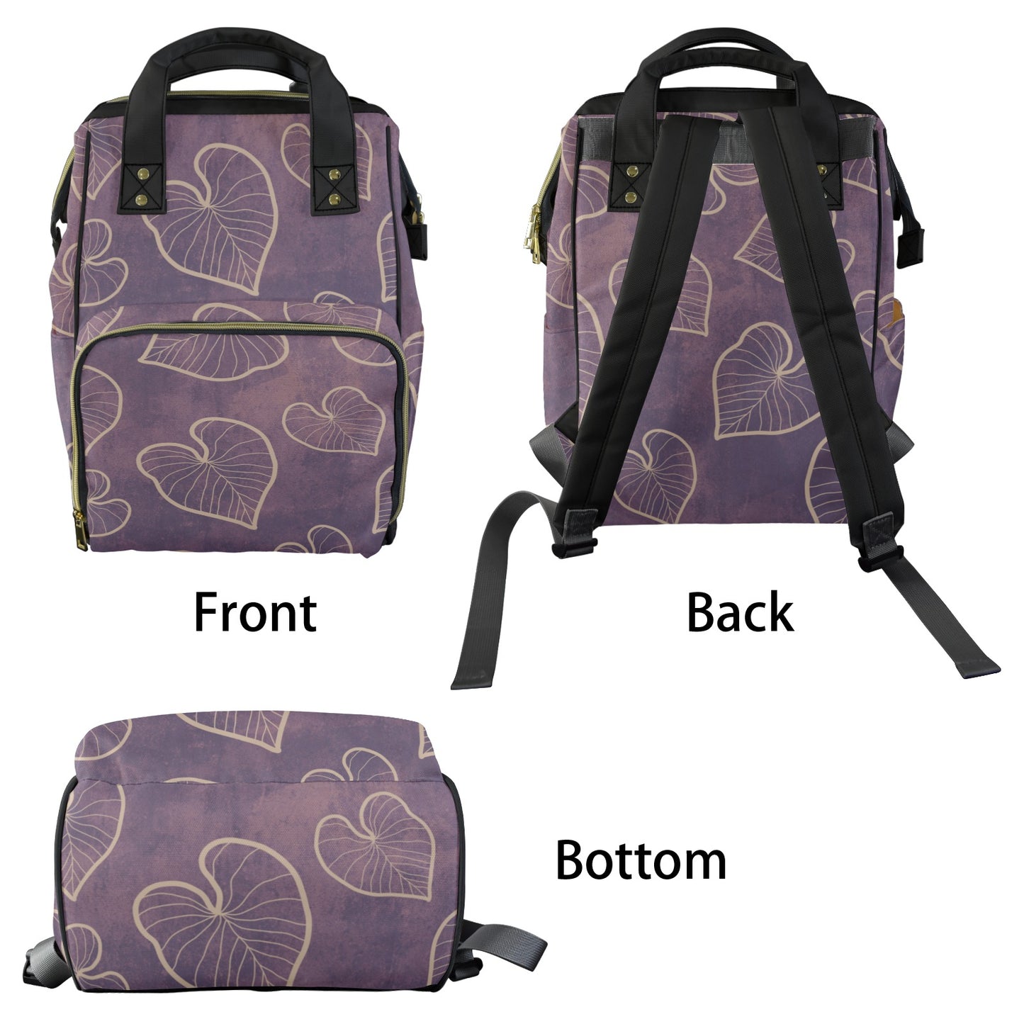Kalo Taro Hawaiian Print Design Multi-Function Backpack - Lavender