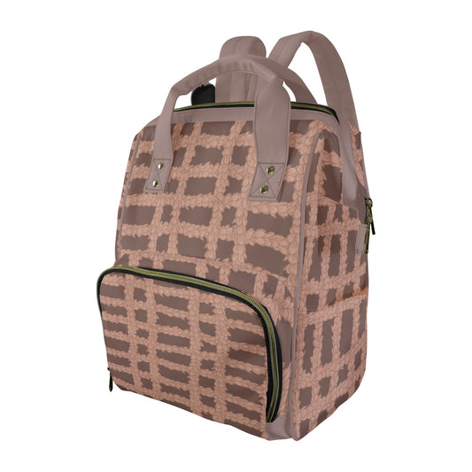 Pakalana Lei Palaka Hawaiian Print Multi-Function Backpack 2.0 - Mocha and Taupe