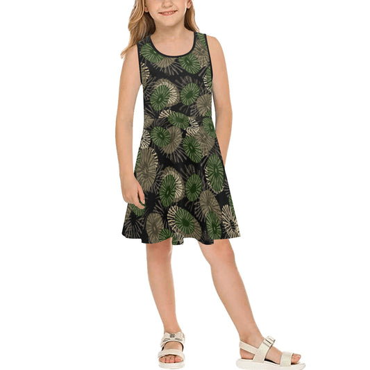 'Opihi Hawaiian Print - Girl's Sleeveless Dress, Camouflage