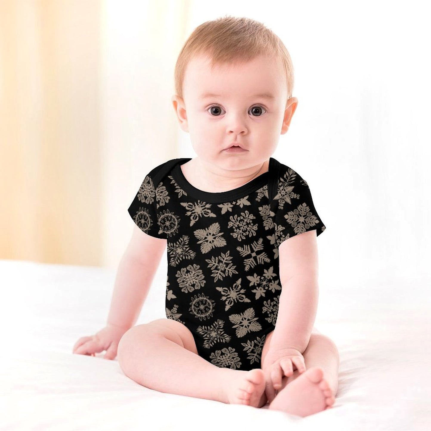 Kapa Kuiki Hawaiian Print Baby Onesie - Black and Taupe