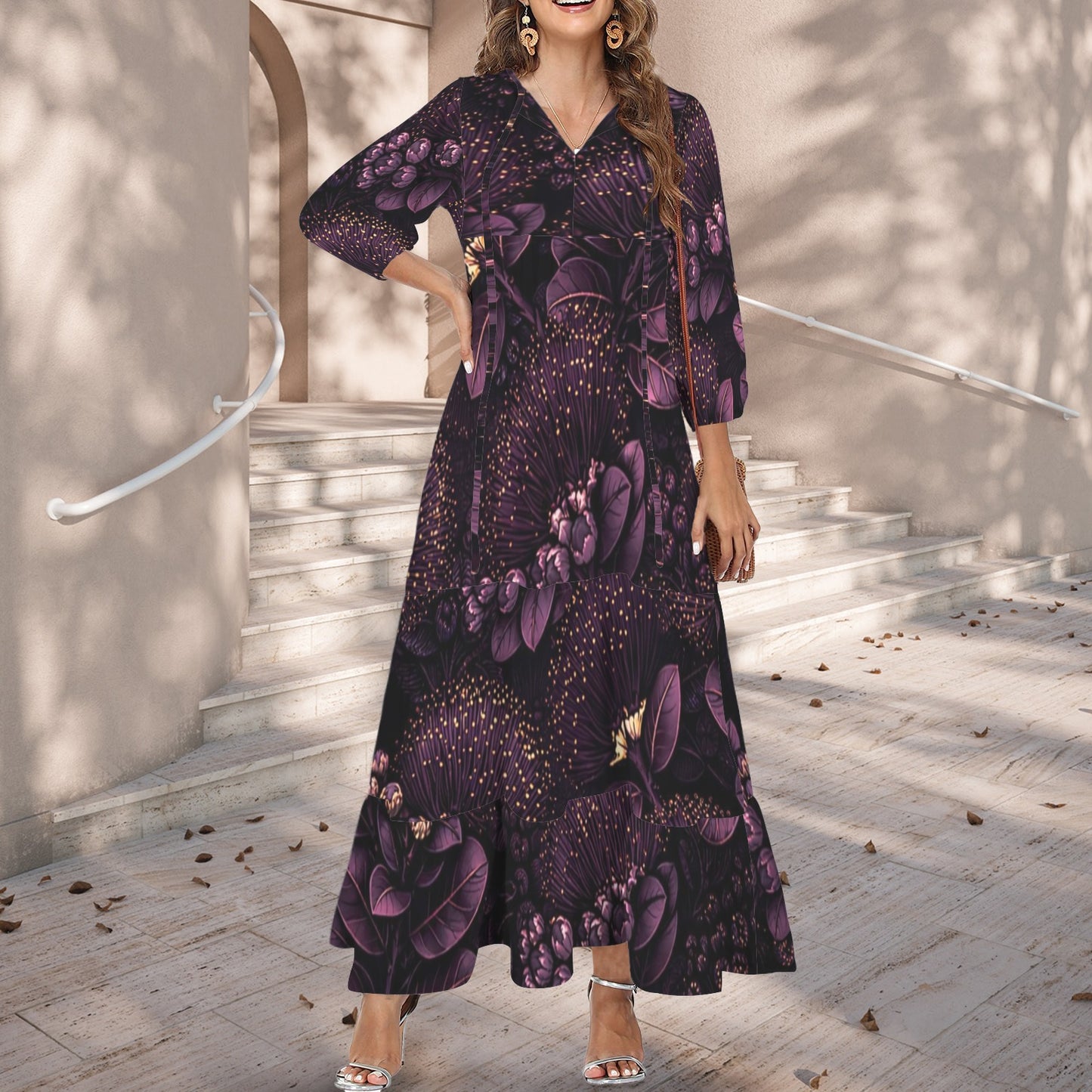 Pauahi Mu'u mu'u maxi dress - 'ōhiʻa lehua in purple