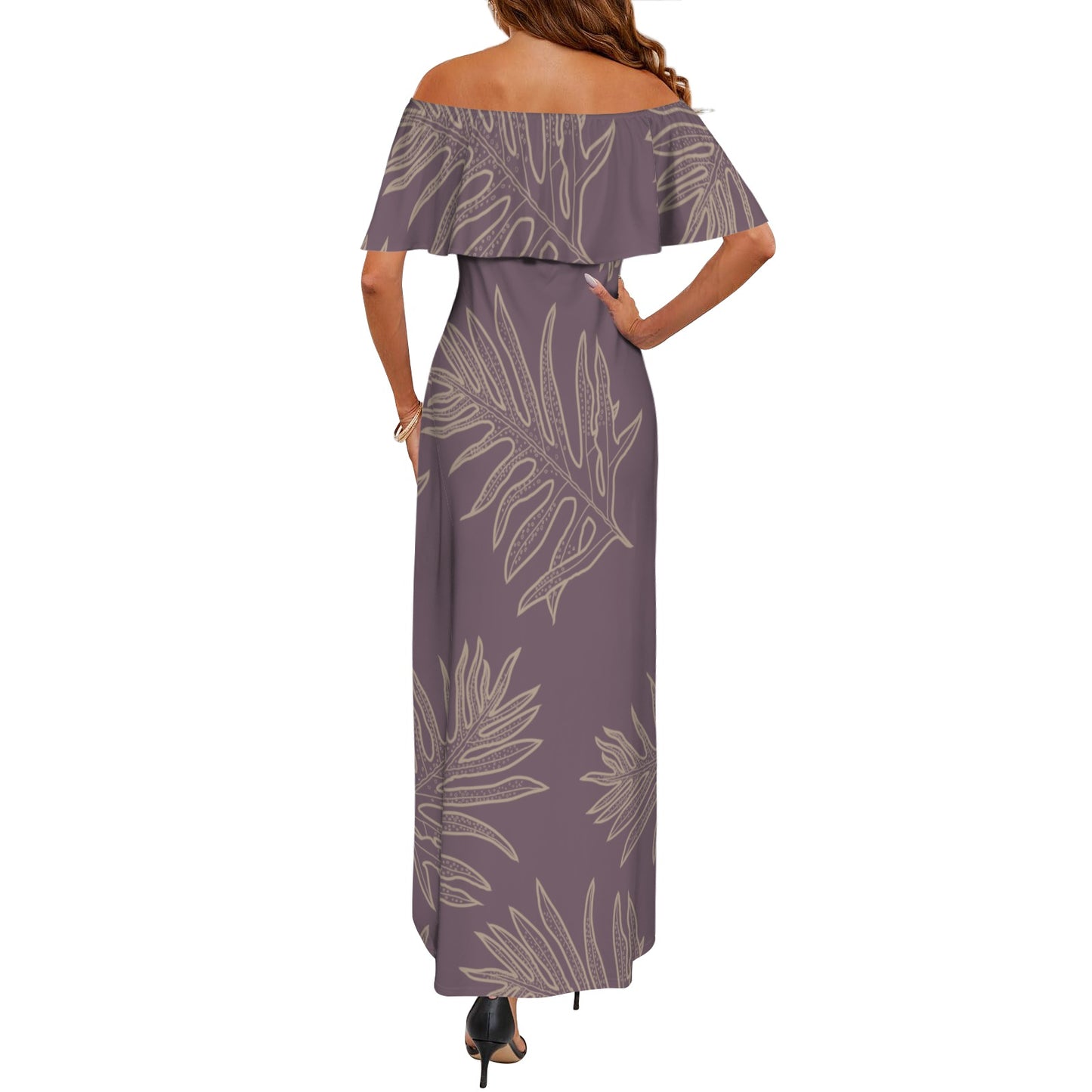 Lauaʻe Fern Hawaiian Print Off Shoulder Maxi-Style Dress - Lavender