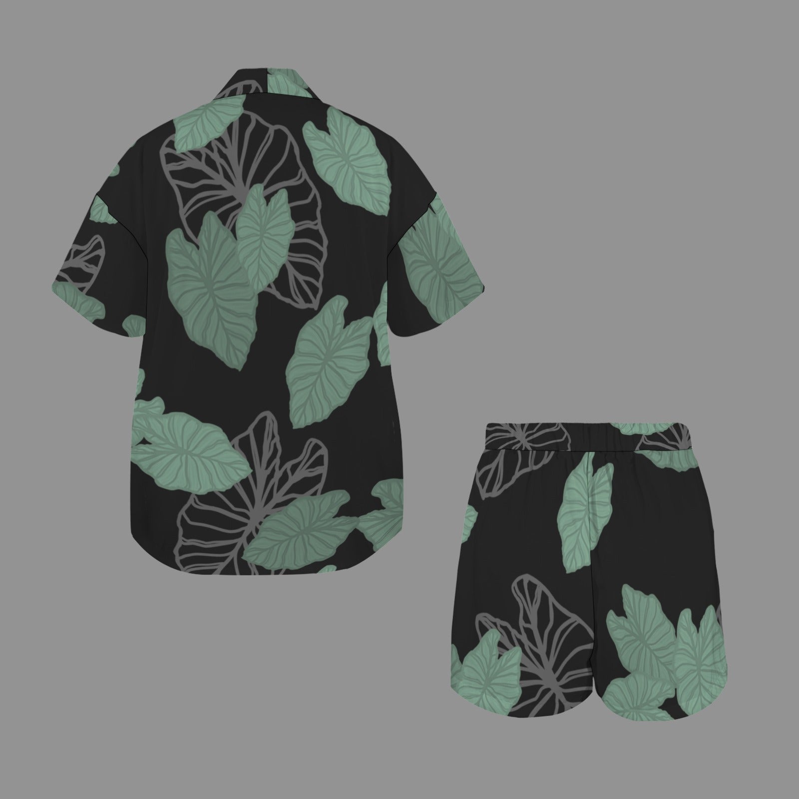 Hunnie Girl 2 PC Set - Open Front Kimono Blouse with Drawstring Waist Shorts - Kalo Black and Green