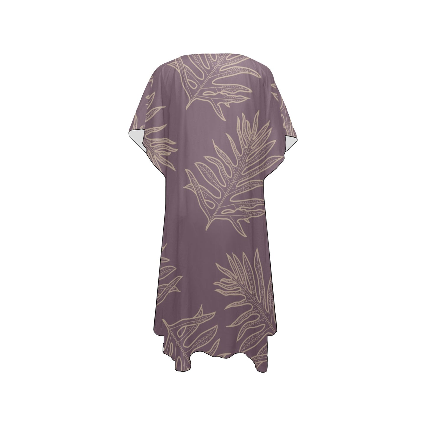 Lauaʻe Hawaiian Fern Design Mid Length Kimono Chiffon Cover Up with Side Slits - Lavender