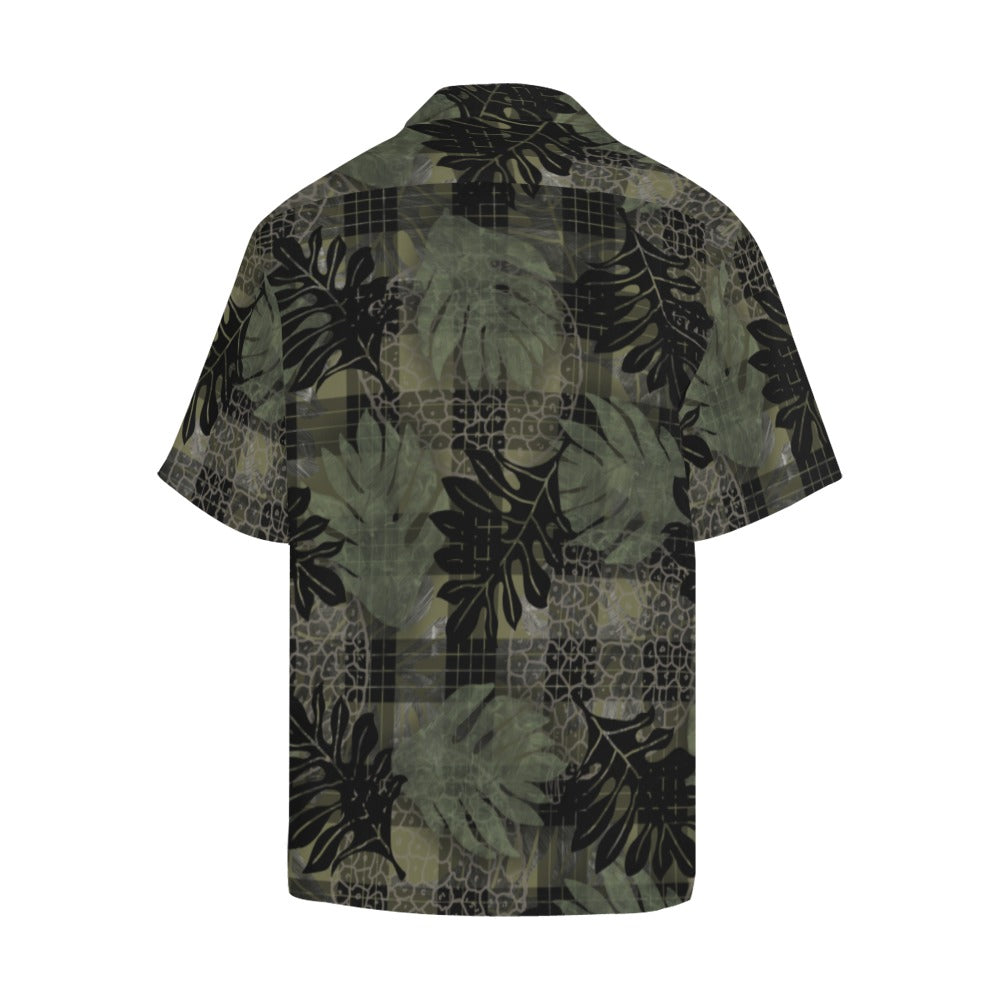 Palaka and Ulu Print - Men's Aloha Shirt - Black and Green